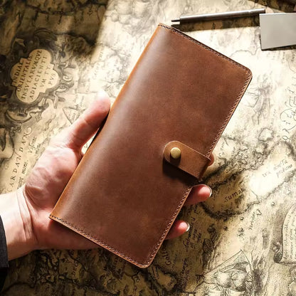 Genuine Leather Long Bifold Wallet