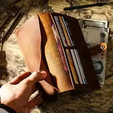 Genuine Leather Long Bifold Wallet